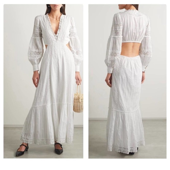 Loveshackfancy Aneesha Cutout Embroidered Crochet Trimmed Maxi Dress XL NWOT - Picture 1 of 12